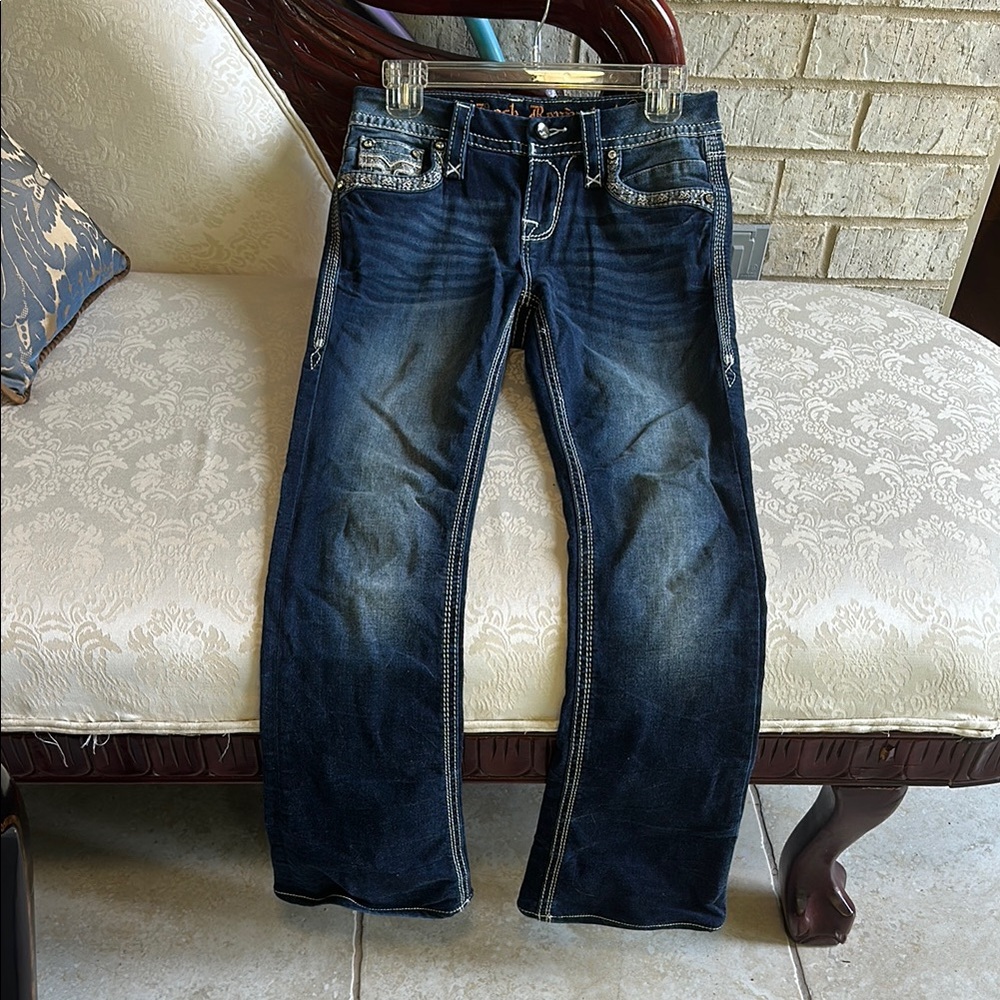 Rock Revival Blue Slim Jeans with Distressed Detailing